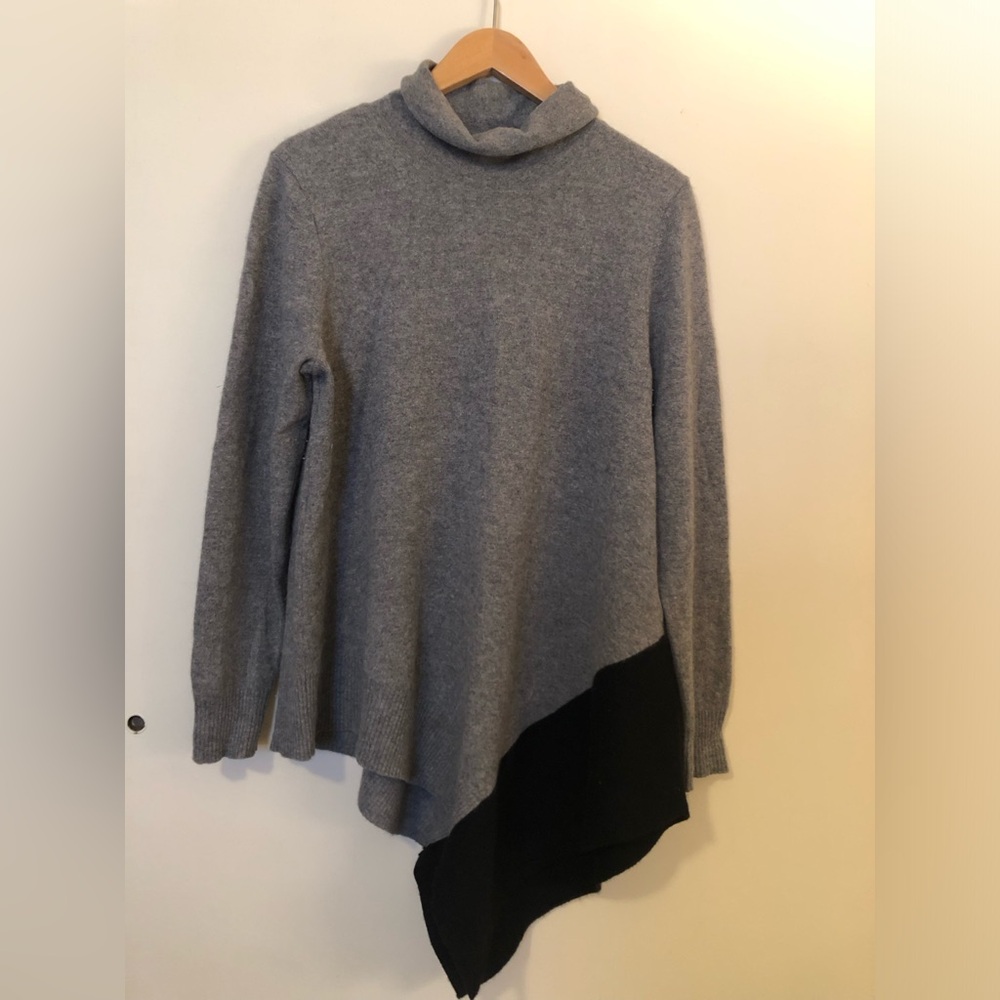 Saks Fifth Avenue Gray and Black Asymmetrical Turtleneck Sweater